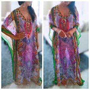 BEACH GYPSY Chiffon Maxi Kaftan Cover Up Pink